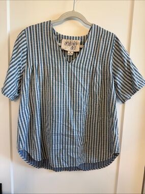 Blue & White Striped Short Sleeve Top